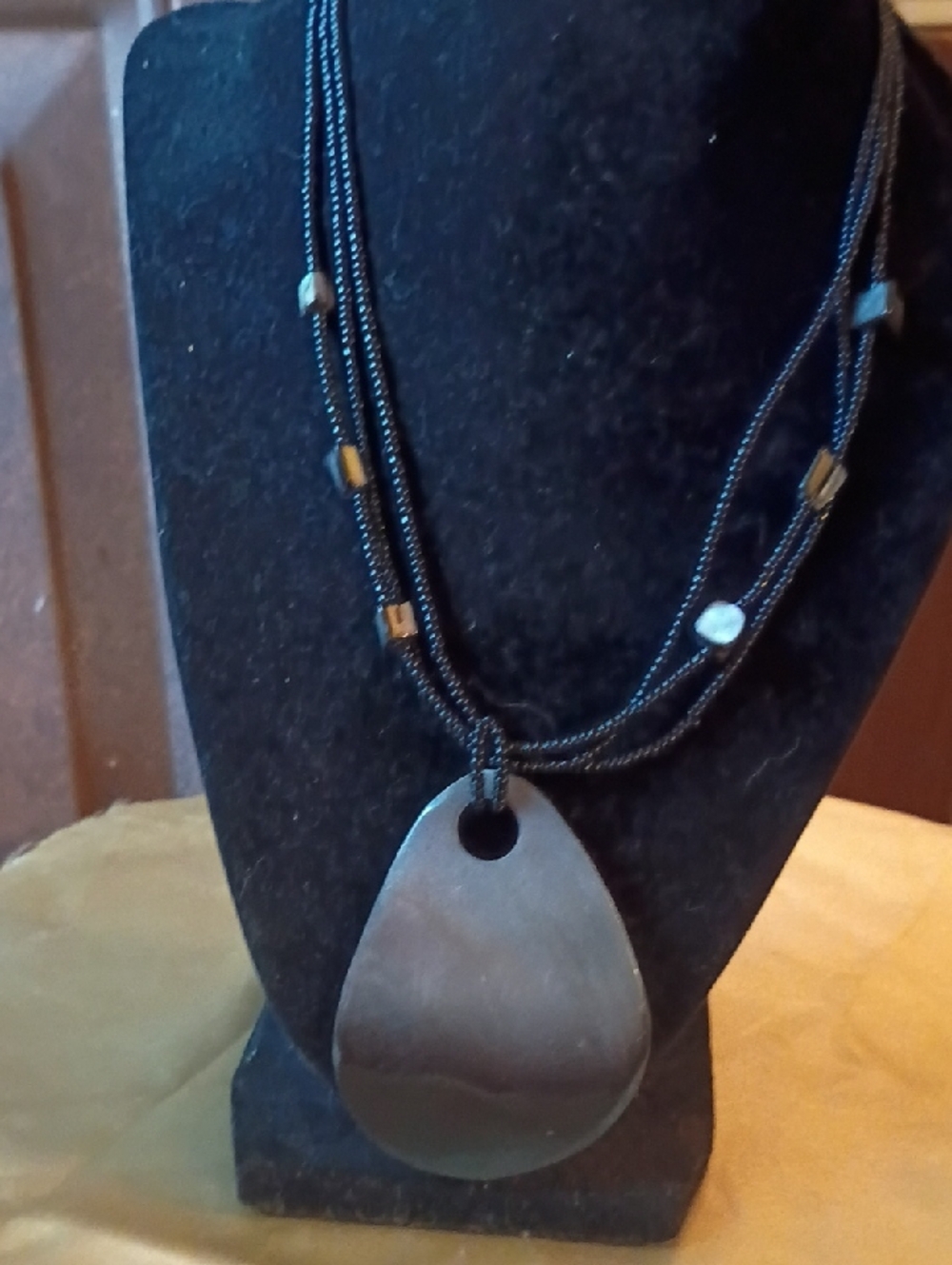Nature Bijoux Black Multi-Strand pearl Necklace with Mother Of Pearl Pendant